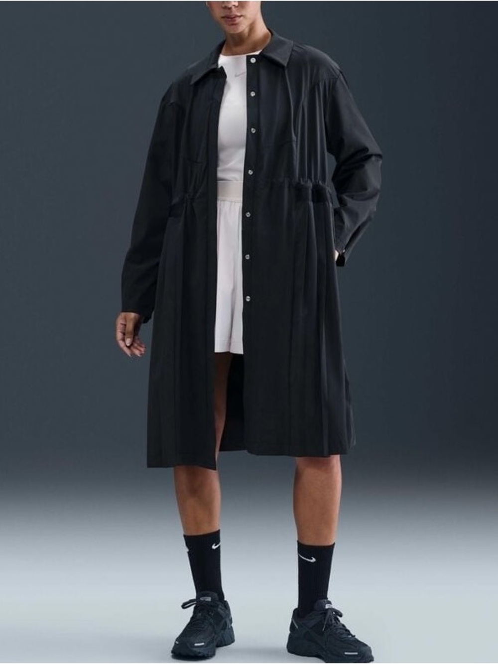 NWT $200 Nike 24.7 PerfectStretch Women’s Dri-FIT Oversized Trench Coat XS Black